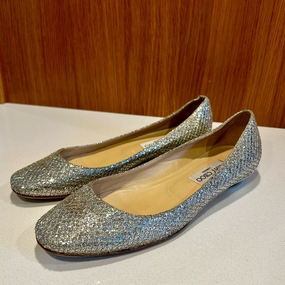 JIMMY CHOO Leather Sparkle Glitter Ballet Flat | EU 37.5 | - Picture 4 of 11